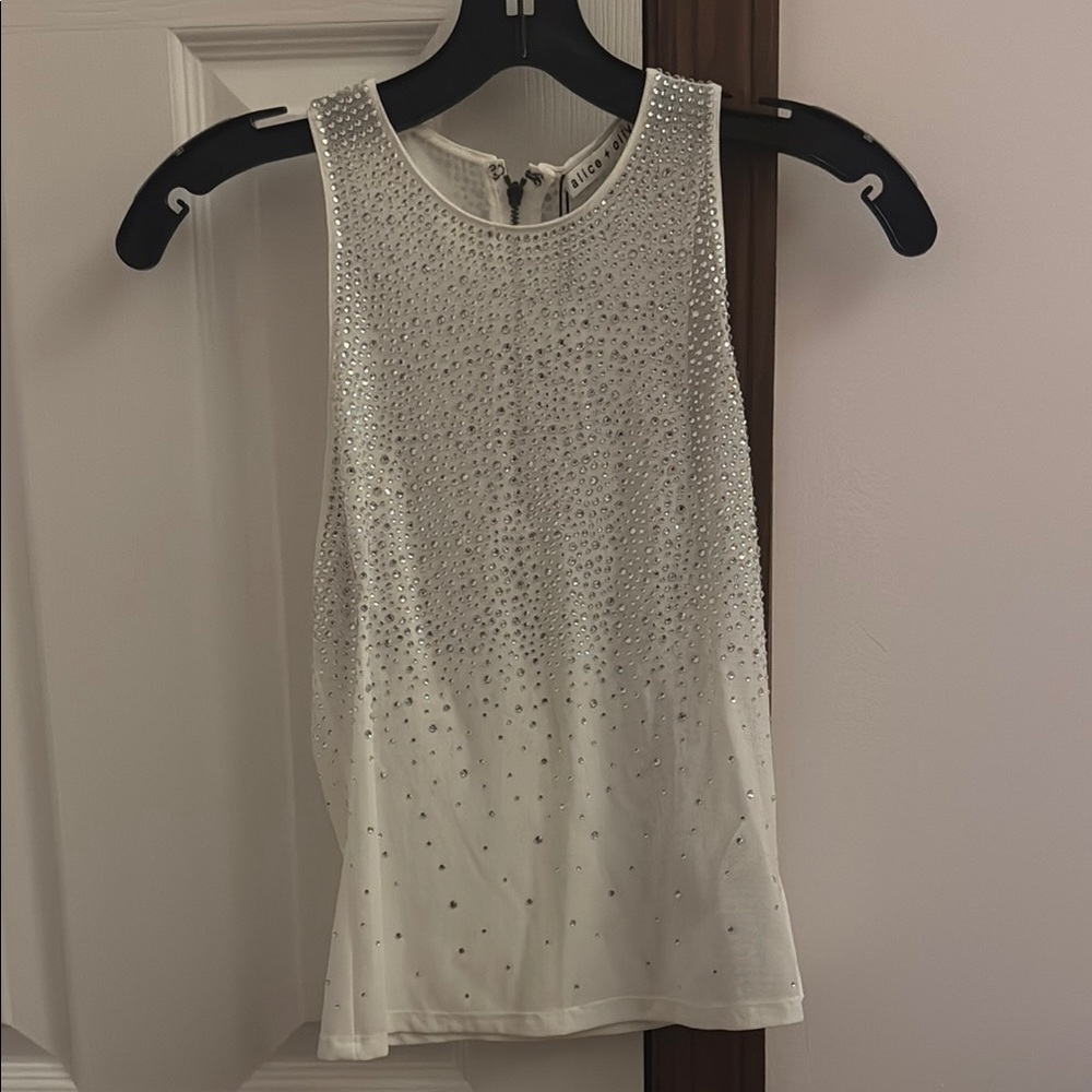 Alice + Olivia White Tank Top with Silver Embellishments